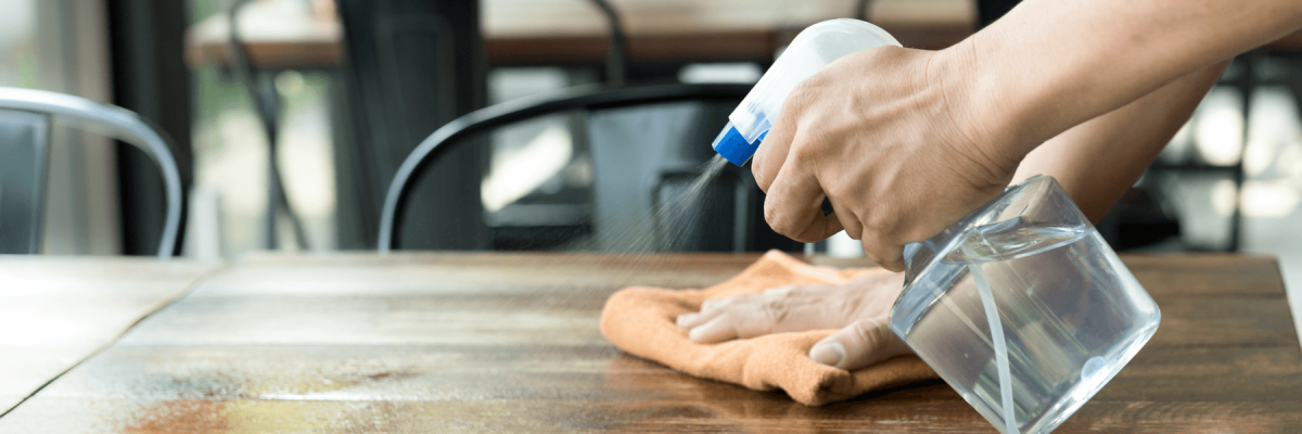 Professional cleaner cleaning restaurant tables